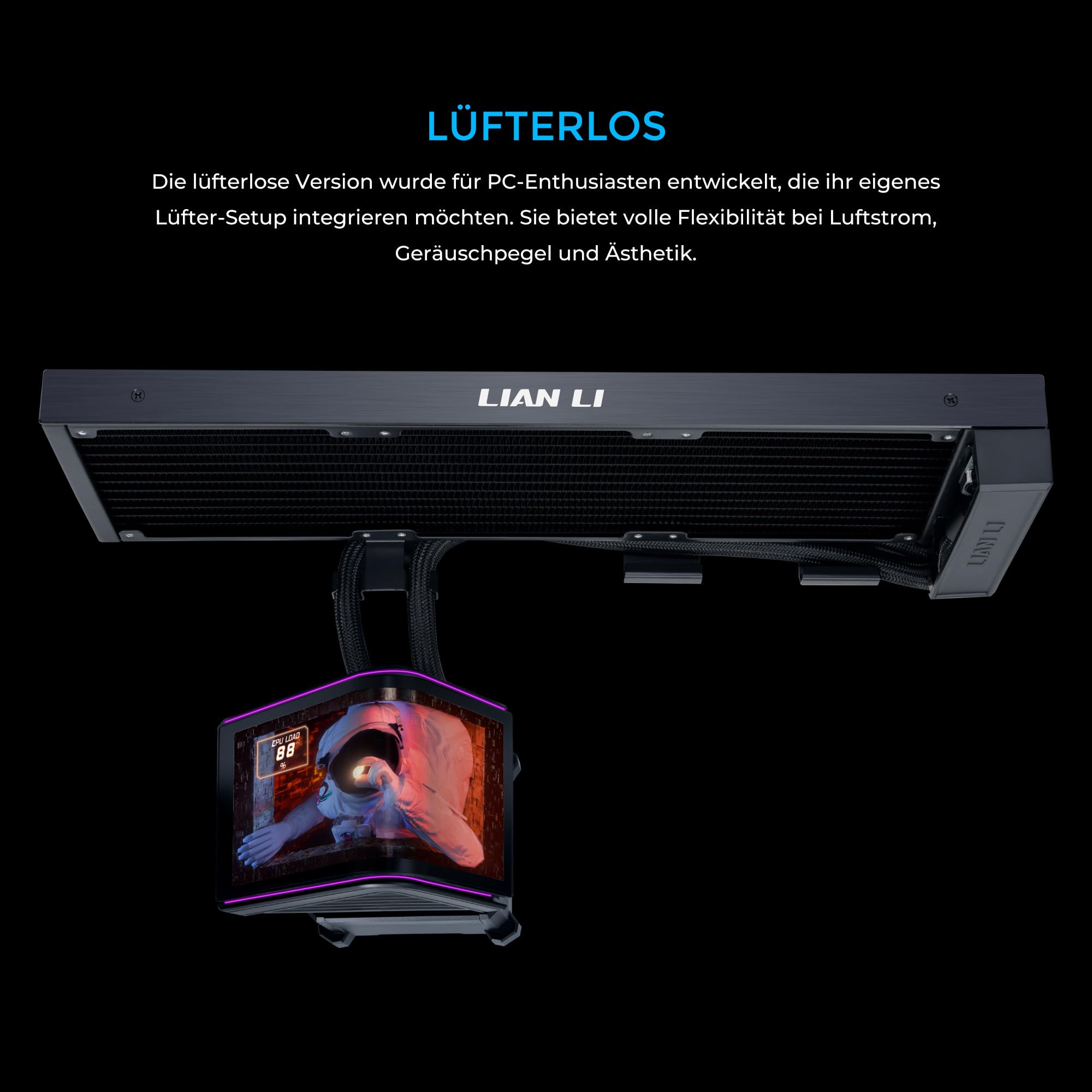 Lian Li HydroShift II OLED Curved 360 Fanless AiO-Wasserk?hlung, 360 mm, OLED-Display - schwarz (G89.GHS2OLDC36NB.00)