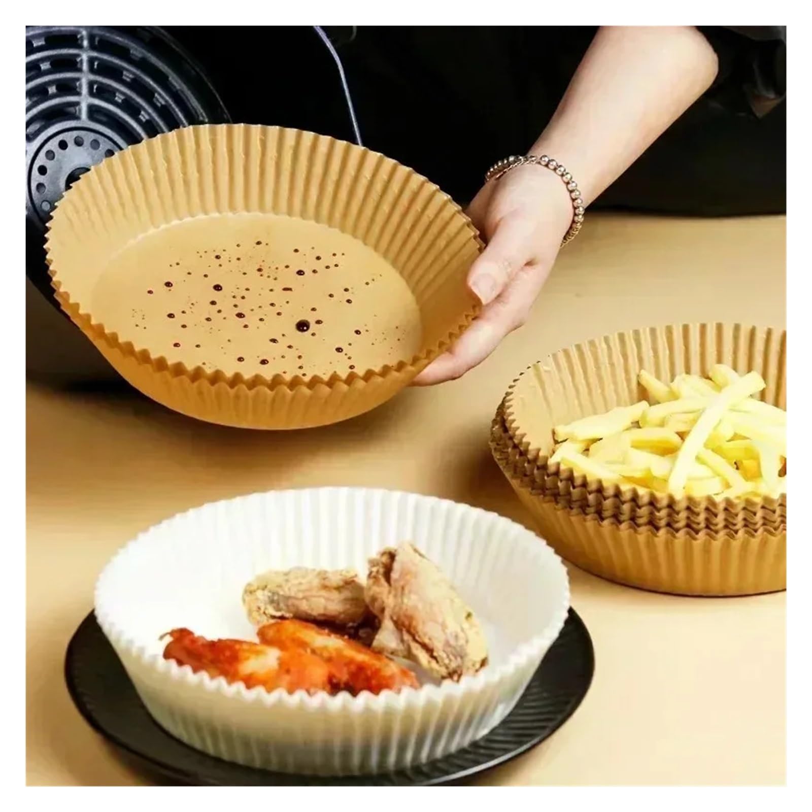 Generico Carta da forno antiaderente for friggitrice Fodere rotonde for Accessori cucina(Round-200pcs)