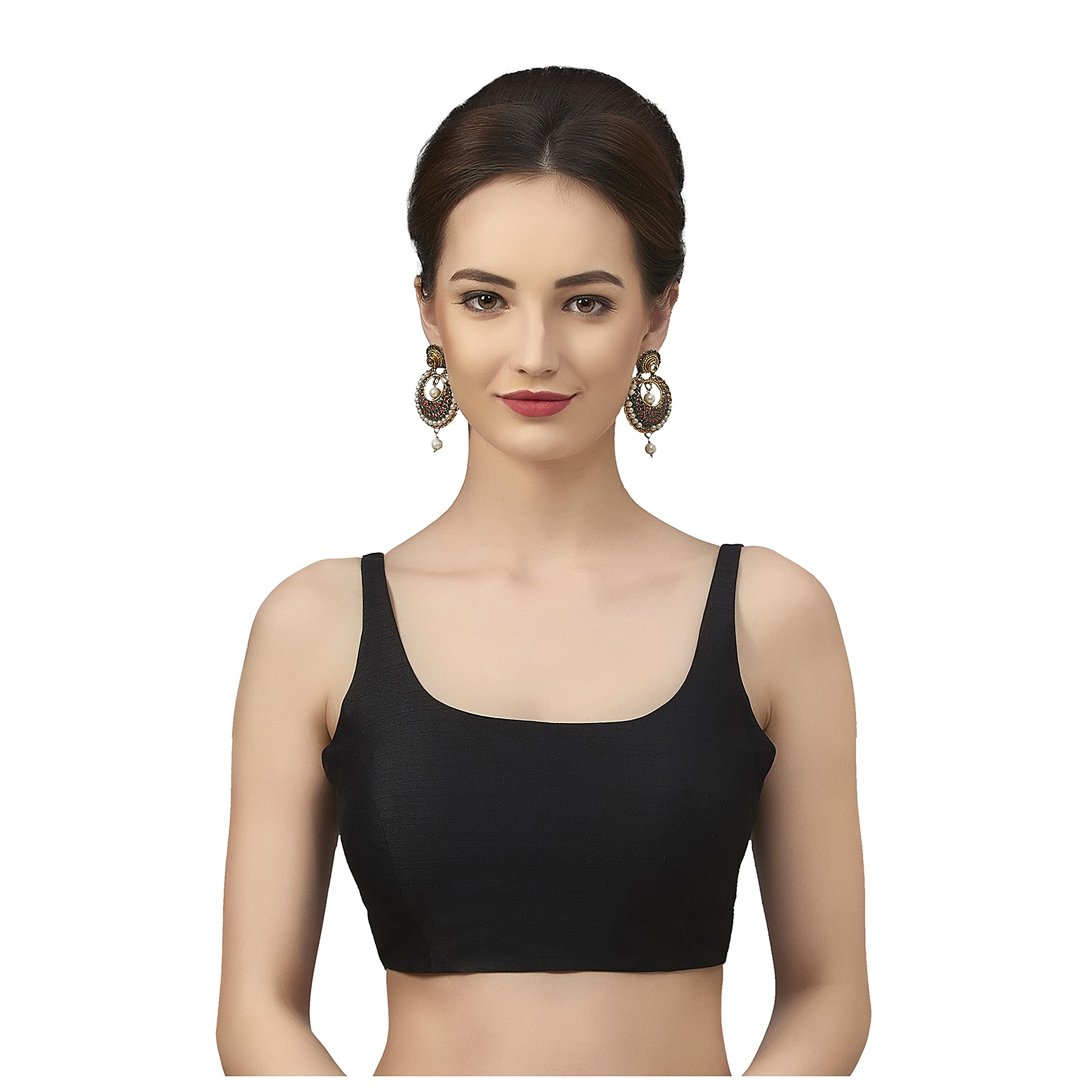 NeckbookR Rinkoo Women's Art Silk Solid Sleeveless Readymade Saree Blouse (R-651-BLACK_42_Black_X-Large), BLACK, 42