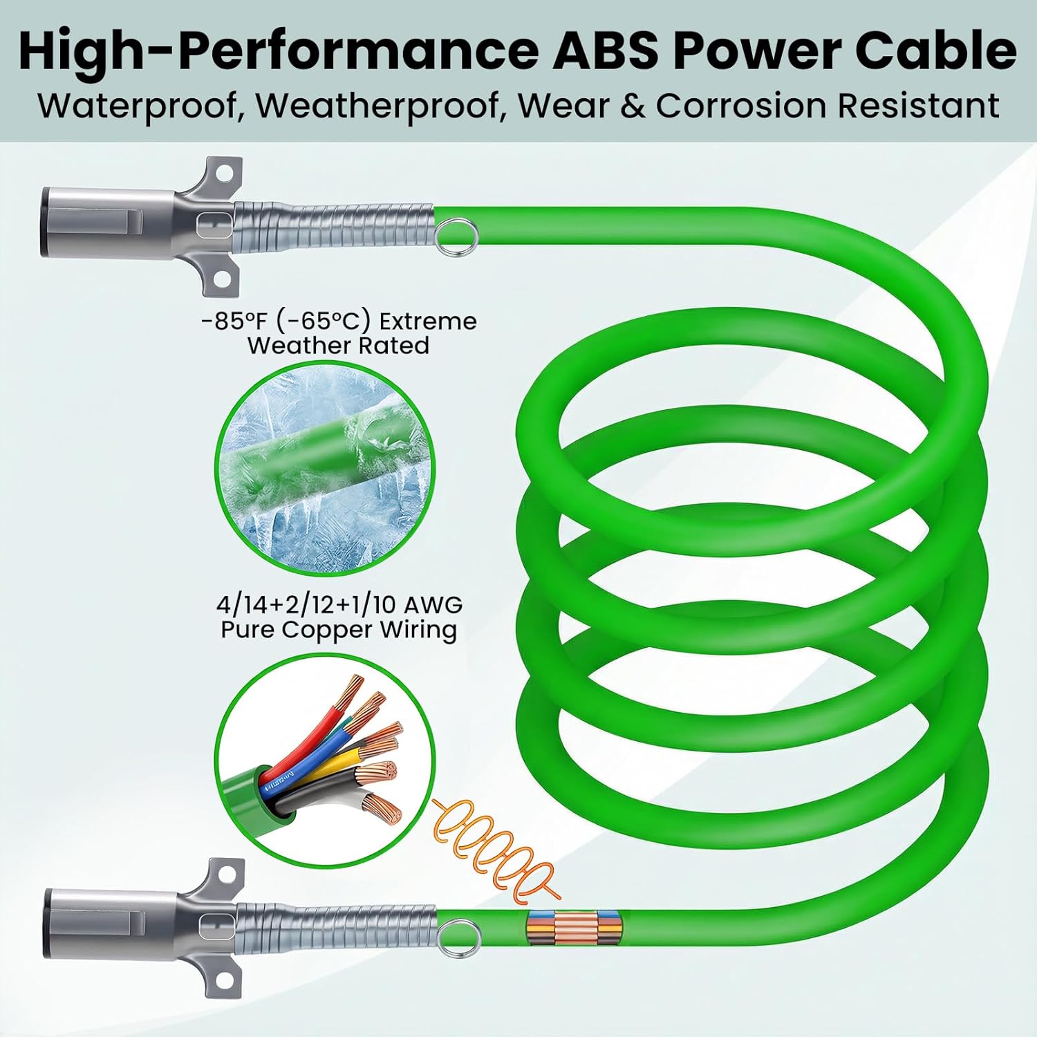15ft 7 Way Trailer Cord Plug ABS Straight, Heavy Duty Semi Trailer Plug Electrical 7 Way Trailer Wire for Semi Truck Trailer Tractor