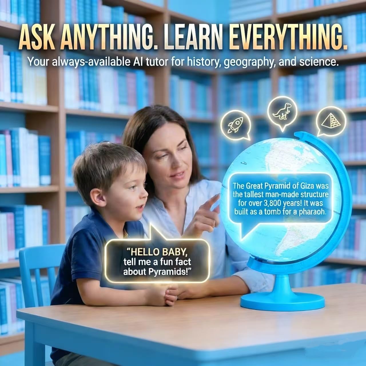 8-Inch Illuminated Kids Globe with AI Interactive Talking Storyteller & Educational Companion With Star Map Globe Lamp for Classroom & Home Desk Decor