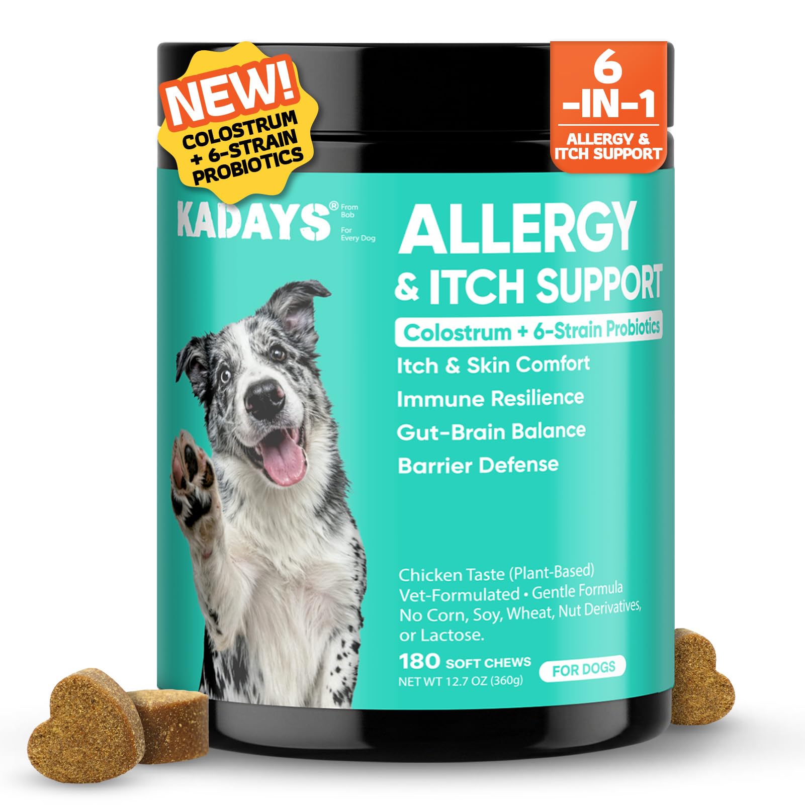 Meat-Free Dog Allergy Chews - 180Ct - Sensitive Skin & Gut Support, Chicken