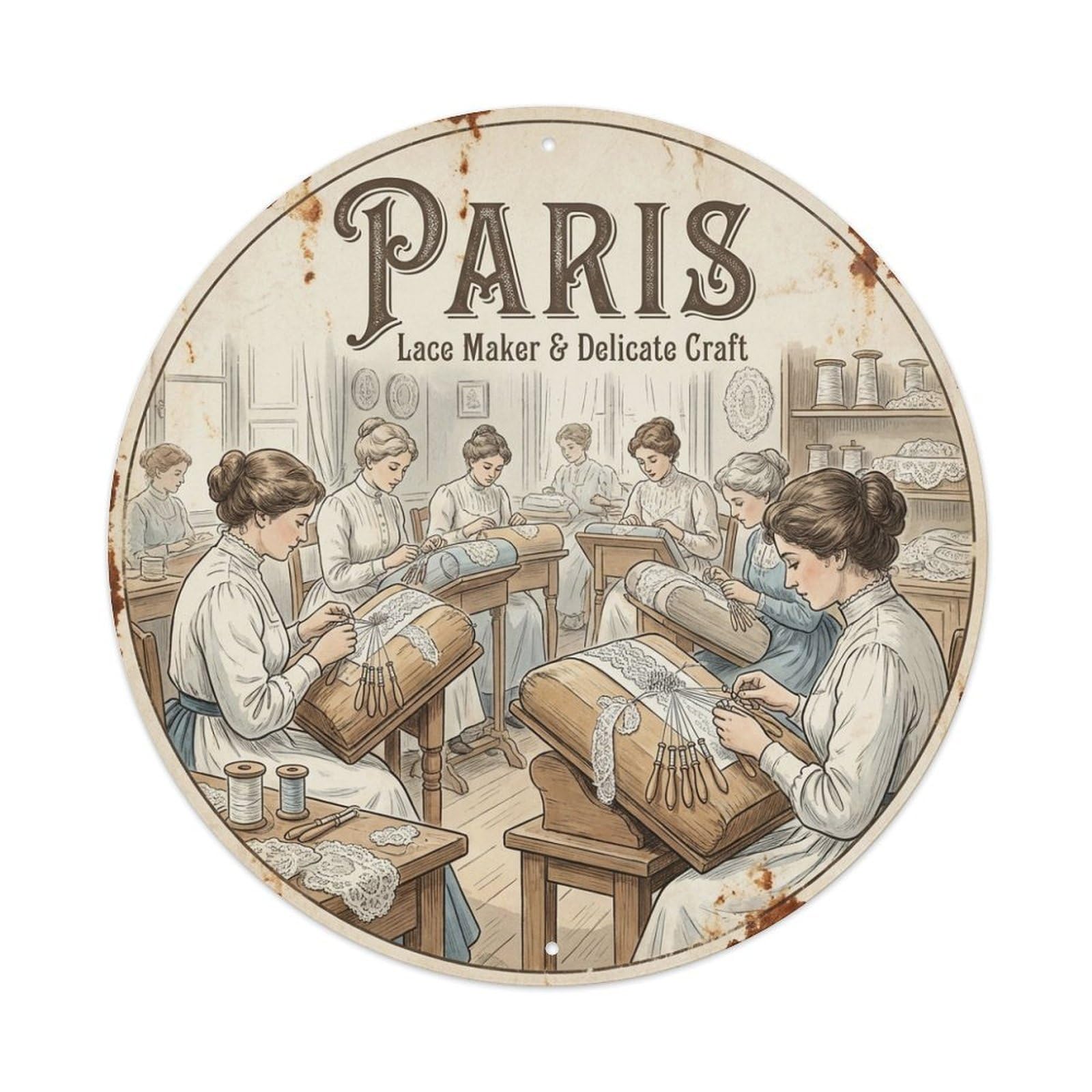 Olhnbad Style Lace Maker Delicate Craft Culture Paris Travel Vintage Metal Tin Sign