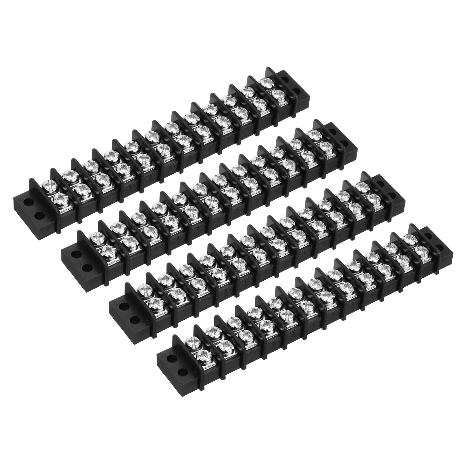 uxcell 4 Pcs 12 Positions Terminal Block 300V 20A 9.5mm Pitch Dual Rows 12 Circuits DIN Row Screw Terminals Strip