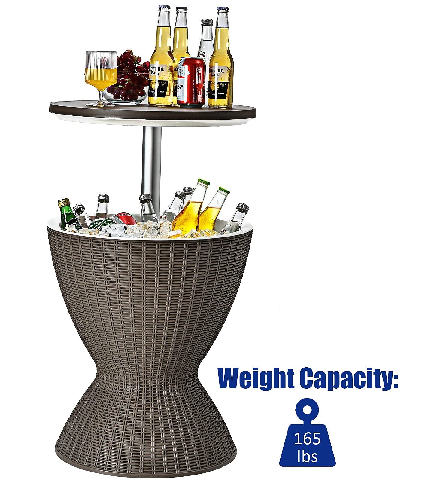 GIANTEX Kühlbox/Beistelltisch Polyrattan, 30 L Getränkekühler Cool Stool in Rattanoptik, Kühlbox mit Deckel & Abflussloch, Gartentisch höhenverstellbar (Hellbraun)