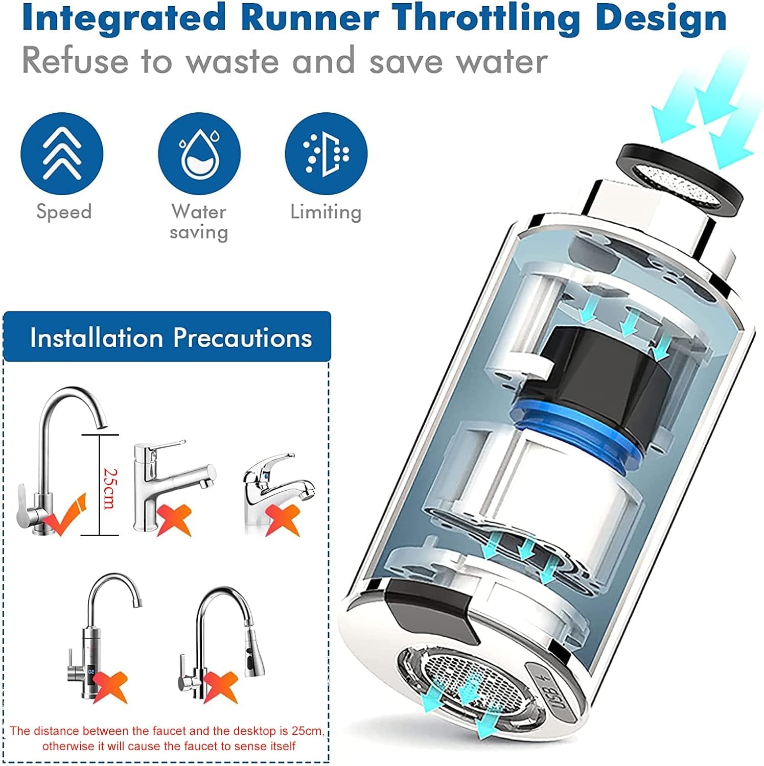 Robinet intelligent USB, capteur infrarouge automatique sans contact, adaptateur de robinet d'économie d'eau, buse de robinet de cuisine rotative rechargeable par USB, aérateur M22/M24