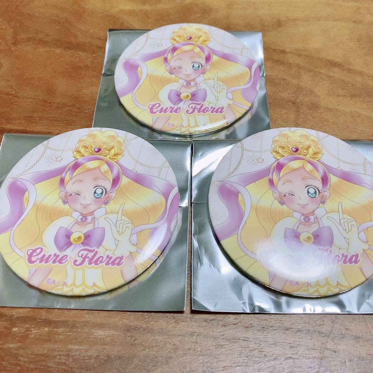 All Pretty Cure Exhibition Limited Can Badge Go! Princess Pretty Cure Cure Flora 3 Piece Set