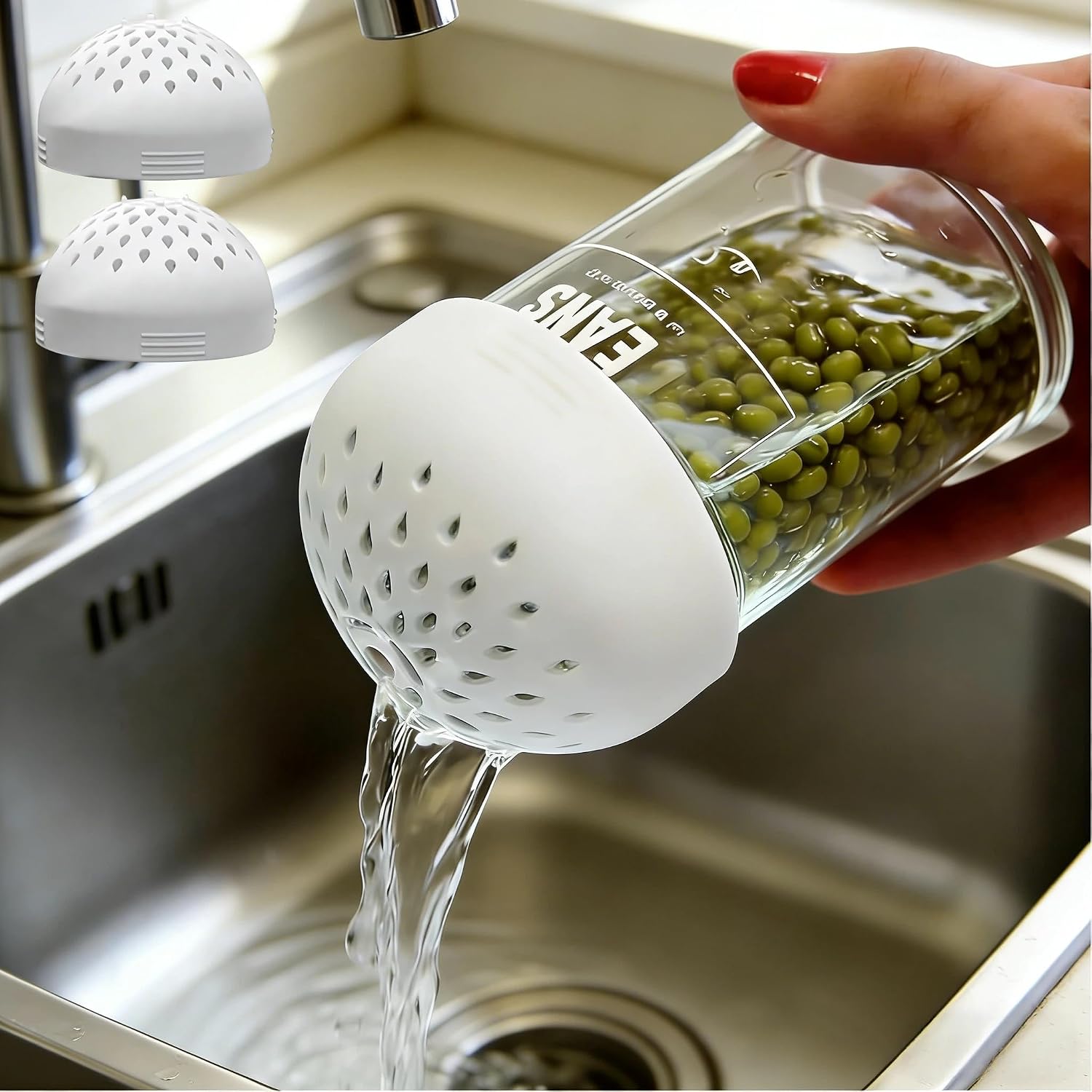 2 Pcs Silicone Can Strainer for Canned Goods, Multipurpose Mini Colander Set, Small Space Saving Kitchen Colanders and Strainers for Kitchen Use Draining Gadgets(White)