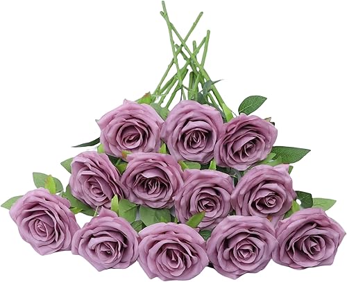 Miniatura 25 de Flores artificiales de rosa, rosa artificial, rosa falsa, rosa de seda, flores falsas de aspecto real con tallos para ramos de boda DIY, centros de