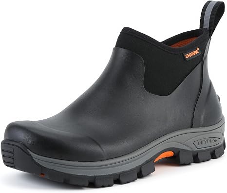 Showave Mens Rain Boots Ankle Rubber Boots Slip On Waterproof Mud Boot