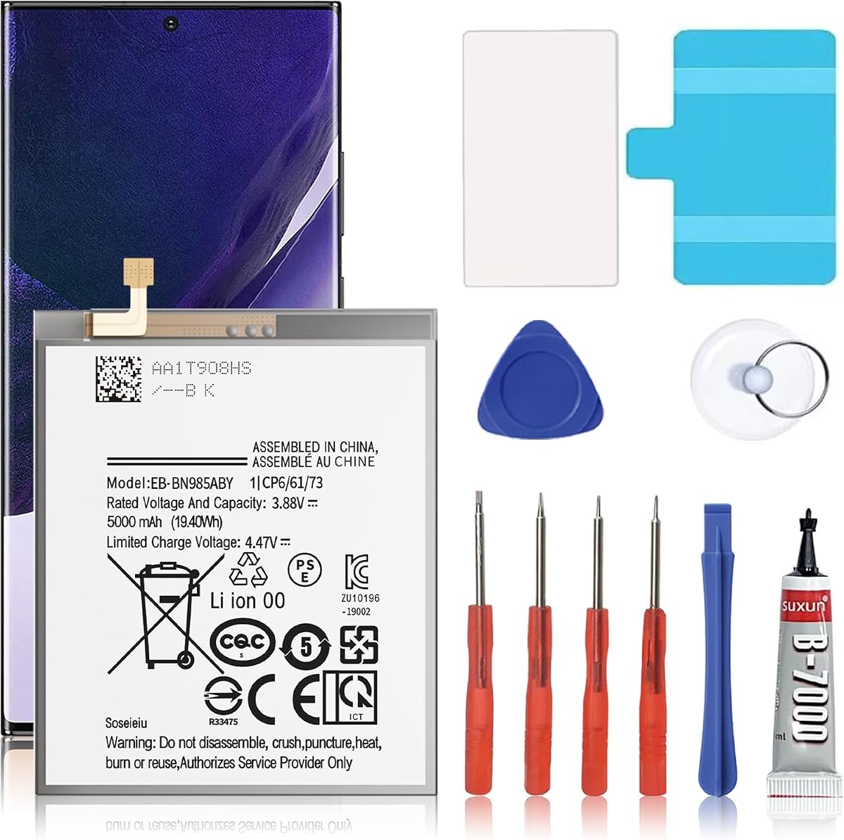Galaxy Note 20 Ultra Battery,5000mAh EB-BN985ABY Replacement Battery for Samsung Galaxy Note 20 Ultra SM-N985 N986 N986U with Adhesive Tape Tool Repair Kit