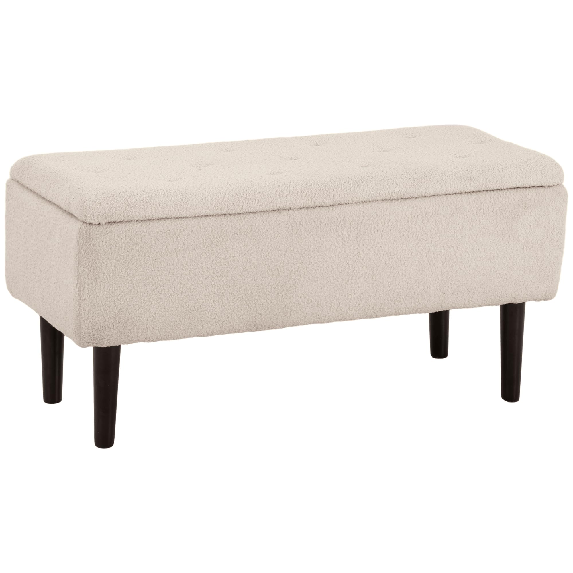 HOMCOM Baúl de Almacenaje de Dormitorio Banco de Almacenamiento Capacidad 47 L con Tapa Abatible y Patas de Madera para Salón Carga 120 kg 95x38x45 cm Beige