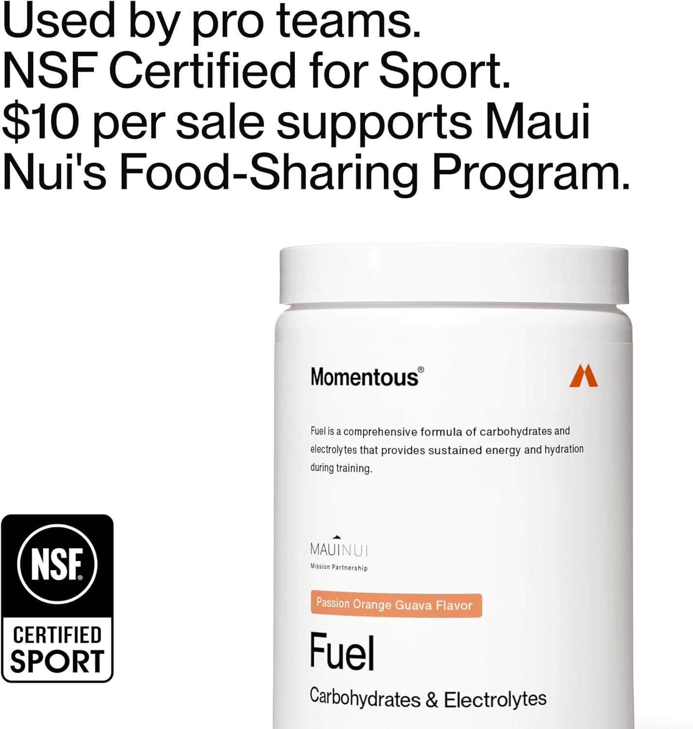 Momentous Fuel Intra-Workout Energy & Hydration Drink Mix - Powder for Sustained Energy During Workouts - NSF Certified for Sport - GMO- & Gluten-Free - 15 Servings - Passion Orange Guava