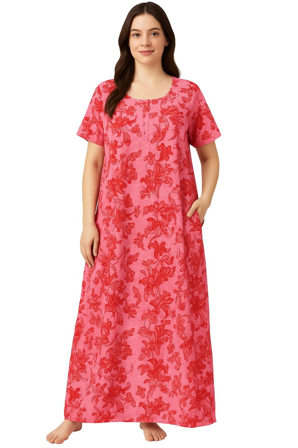 Pure Cotton Frock Nighty for Women with Pocket Free Size | Maxi Dress for Women Cotton | Night Dress for Woman Gown | Cotton Nighty for Women Stylish-image-46