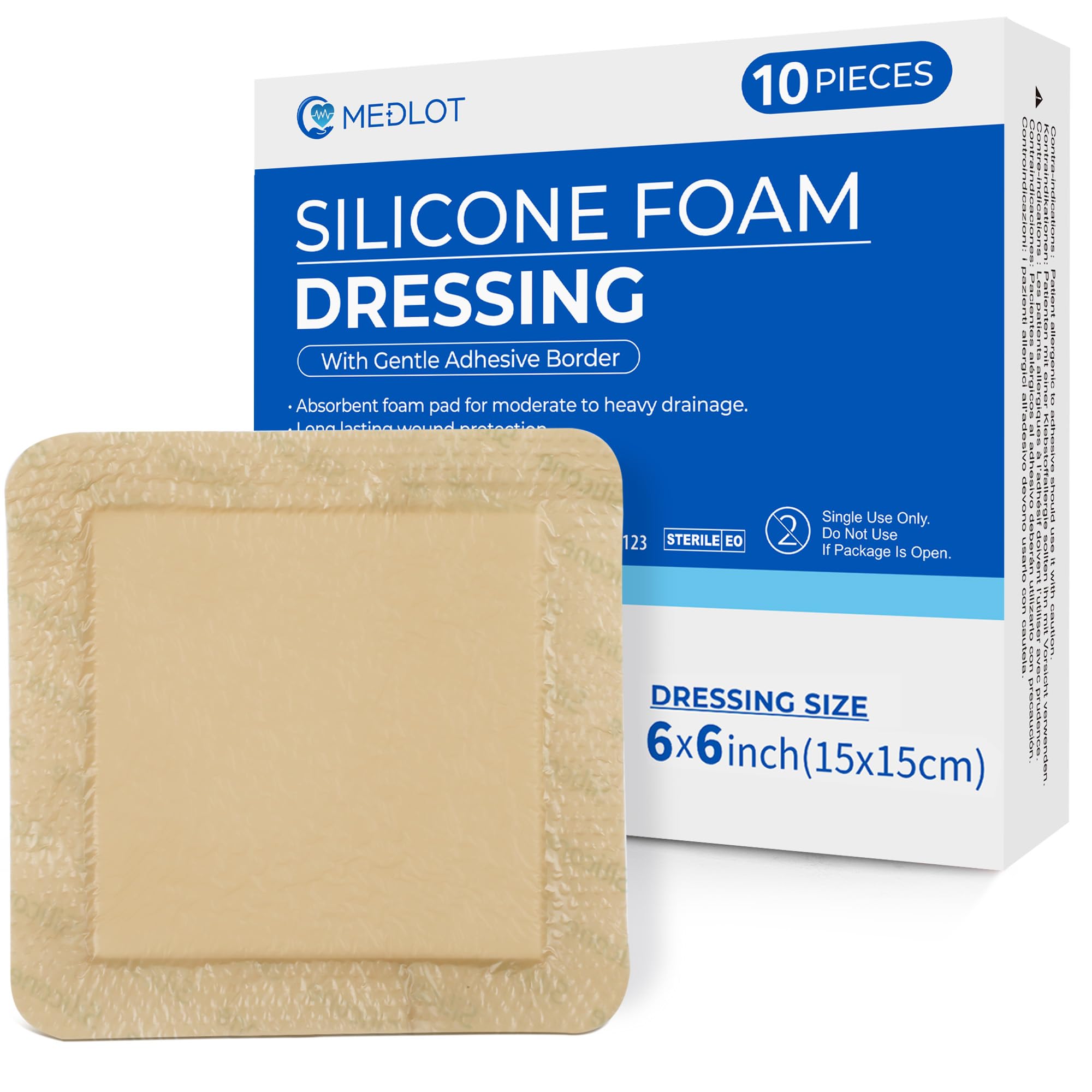 LotFancy Silicone Foam Dressing, 6"x 6" (4.3" x 4.3" Pad), 10 Count, Medical Sterile Wound Dressing with Border, Bed Sores, Pressure Ulcers Healing