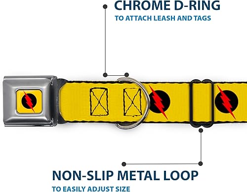 Miniatura 5 de Collar de perro hebilla de cinturón de seguridad Inverso Flash Logo Dorado Amarillo Negro Rojo 18 a 32 pulgadas 1.5 pulgadas de ancho