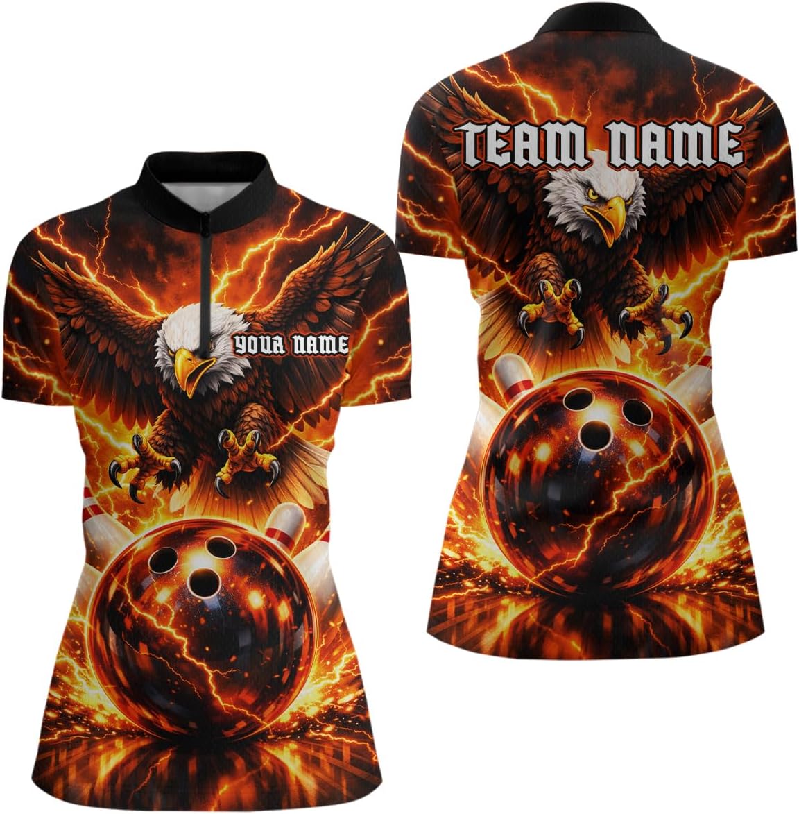 Eagle Bowling Shirts for Men Women Bowling Jersey Team Flaming Bowling Polo and Bowl Zip Shirt Bowling League Shirt