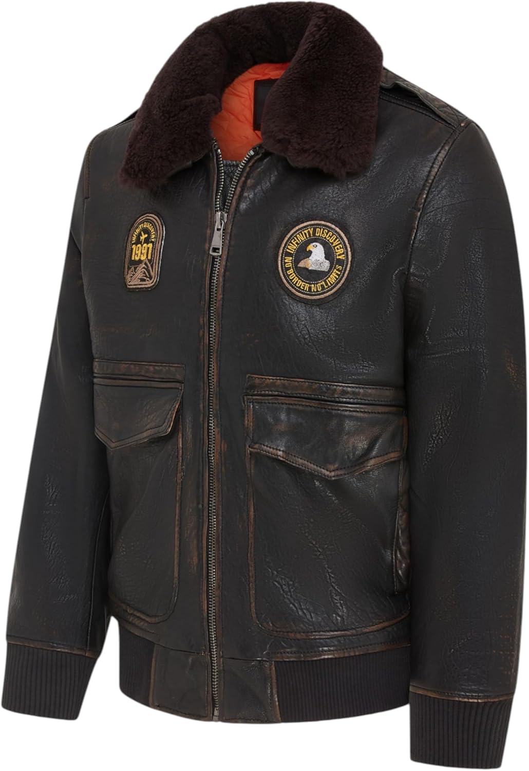 Men's Leather Bomber Aviator Detachable Sheepskin Collar G-1 Pilot Jacket
