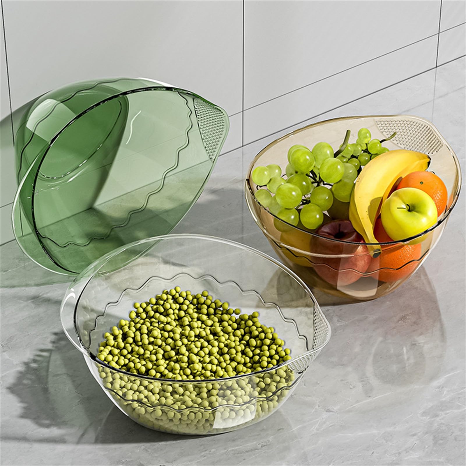 Colador de Verduras, Cuenco de arroz Ovalado, Cocina, Cuenco for Lavar arroz, colador de arroz, Cesta de Drenaje para Remojar(Blanco)