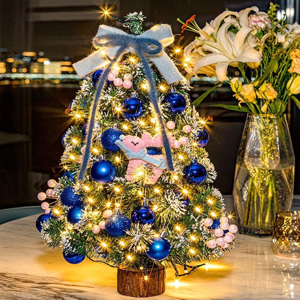 kunstmatige kerstboom 60cm / 23.6In kleine kerstboom Desktop mini kerstboom met LED Stringlampen & ornamenten for Kerstmis/Home kerstboom kinderen (Color : Blue 60cm/23.6in