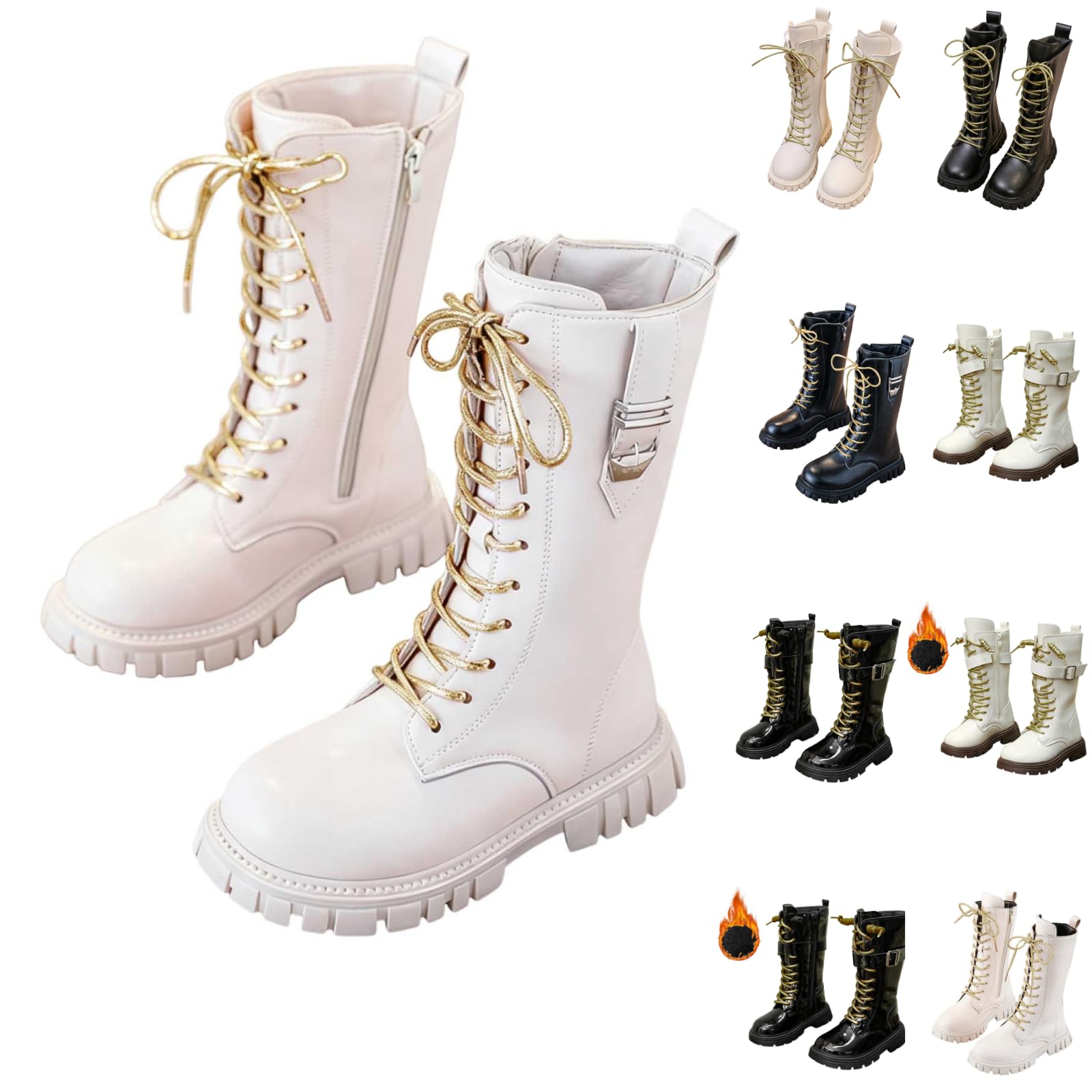 Costume da bambina con fodera in pile, stivali da equitazione per bambini, con chiusura lampo laterale, stivaletti antiscivolo, caldi, autunnali
