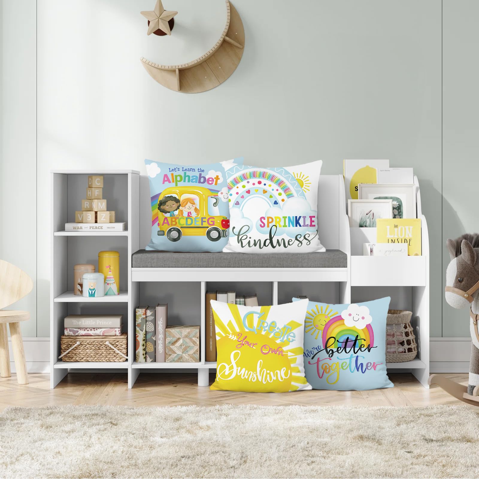 HIWX Rainbow Pillow Cover, You Are Amazing Inspirational Quote Decorative Throw Pillowcase, Classroom Boho Sun For Girls Nursery Decor 18 X 18