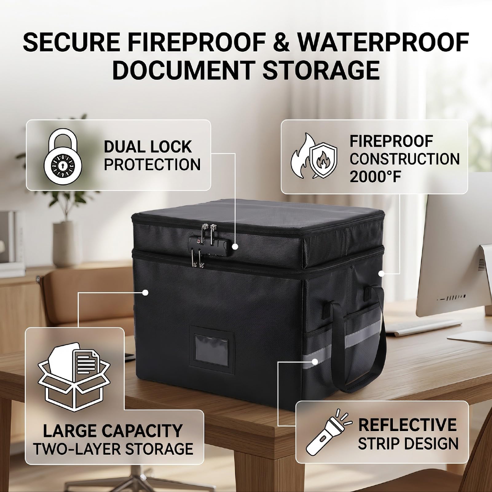 Cassaforte Ignifuga per Documenti con Lucchetto a Combinazione