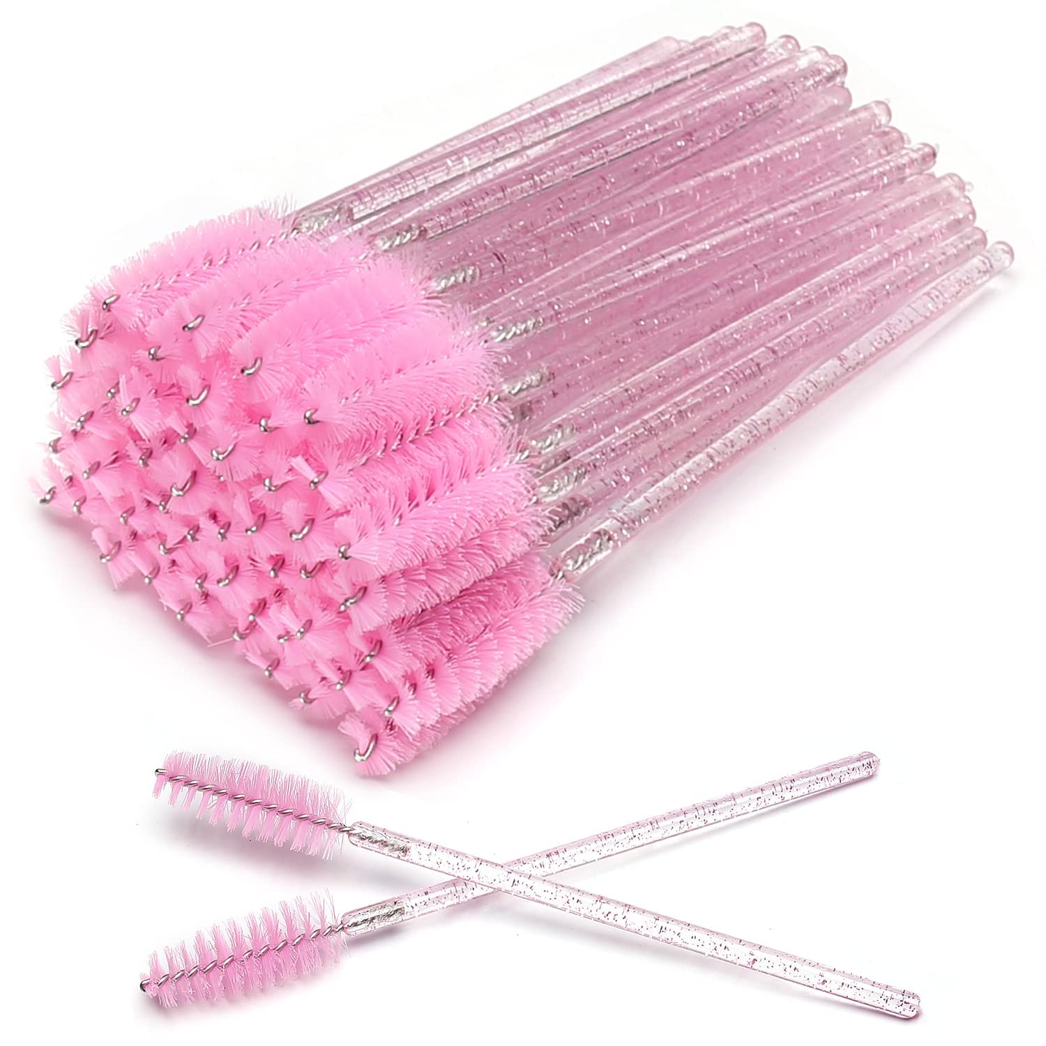 50 PCS Disposable Eyelash Brushes Mascara Wands Eye Lash Eyebrow Applicator Cosmetic Makeup Brush Tool Kits (crystal pink)