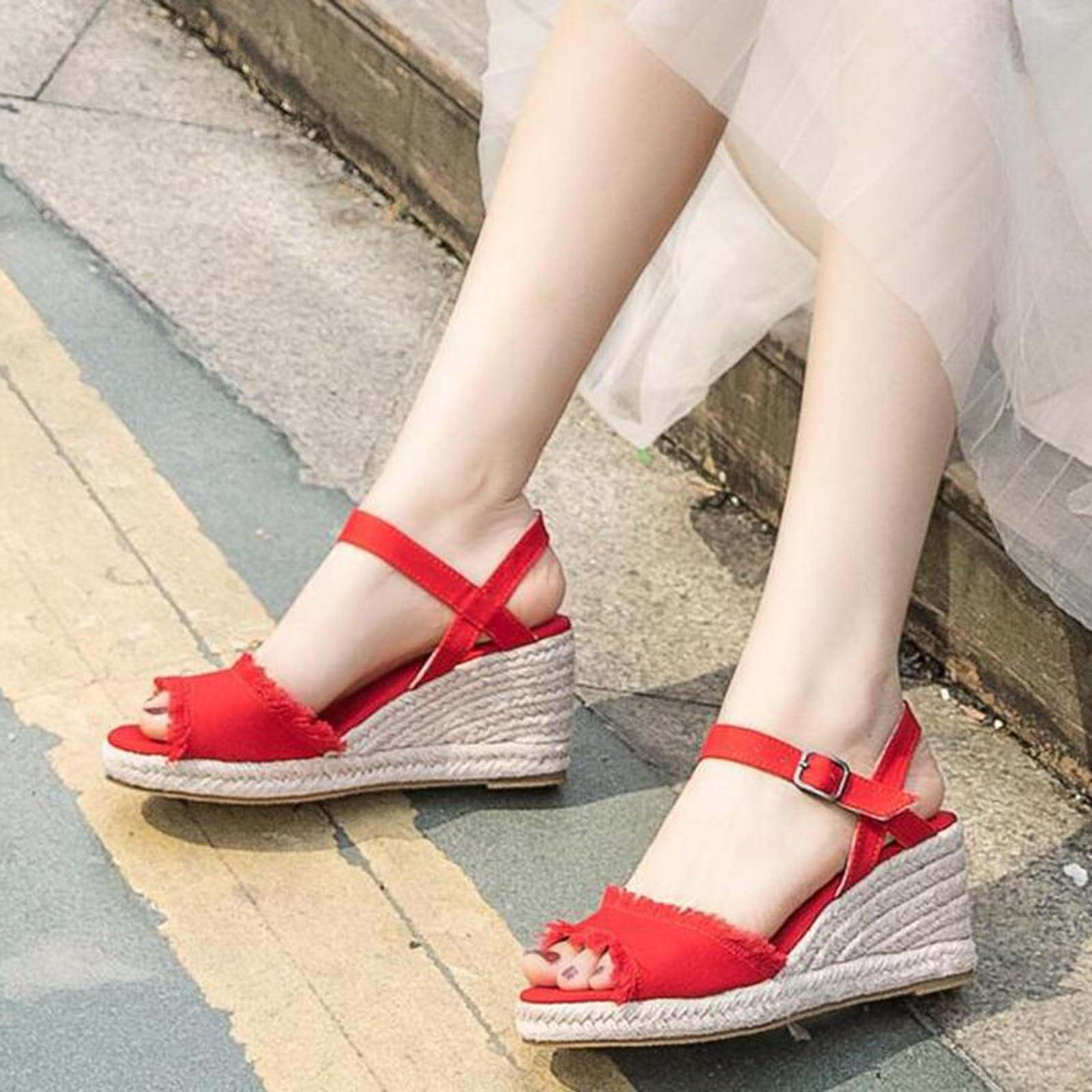 Genérico Sandalias Esparto Mujer Cuñas Verano Alpargatas Vestir Esparteñas Elegantes Sandals Plataforma Zapatillas Hebilla Calzado Altas Zapatos Comodas Shoes Tallas Grandes Sapatos