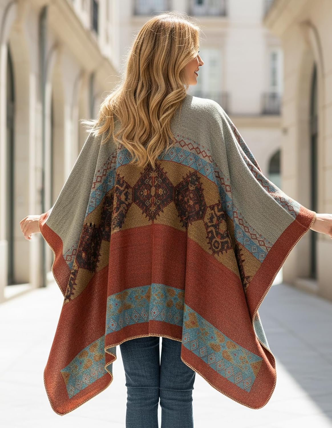 Women's Shawl Wraps Open Front Poncho Cape Oversized Sweaters Casual Cardigan Shawls for Fall Winter - Image 7