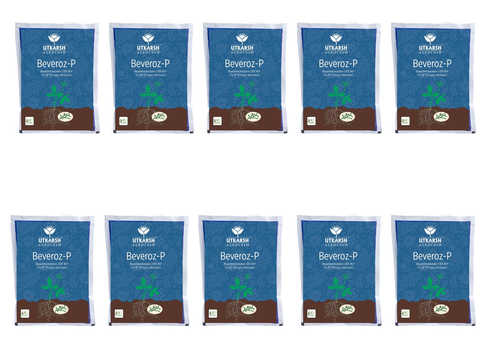 Utkarsh Beveroz-P (Beauveria Bassiana 1.15% W.P. 1 x 10^8 CFU/gm min.) for Plants, Crops and Home Gardening (10 Kg; Pack of 10 of 1 Kg)