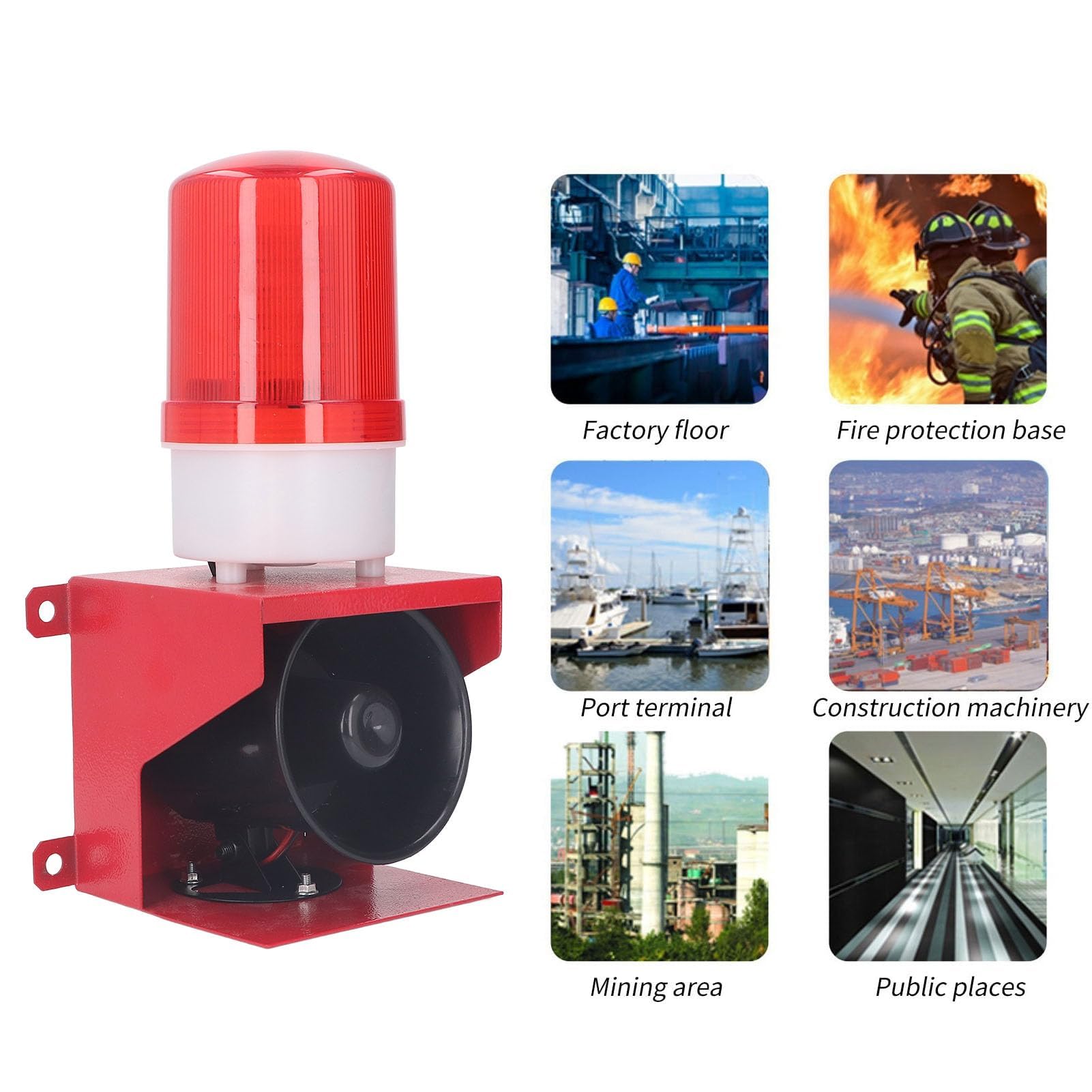 Ejoyous Alarma de Sirena Industrial, Sonido de 115 DB y Luz Estroboscópica, Sirena de Advertencia de Emergencia para Exteriores IP65 a Prueba de Agua para Sitios de Construcción, (DC12V)