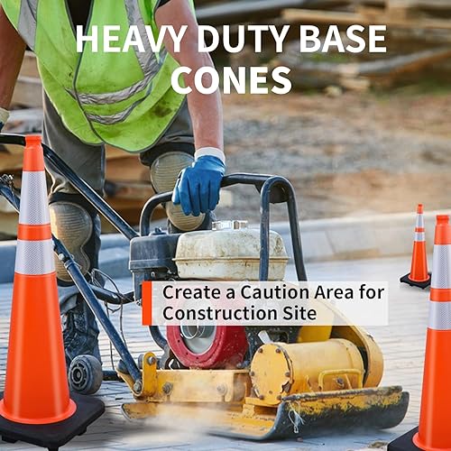 Miniatura 28 de BESEA - Conos de PVC naranja de 18 pulgadas, conos de seguridad para tráfico, base negra, construcción de carretera, cono de estacionamiento