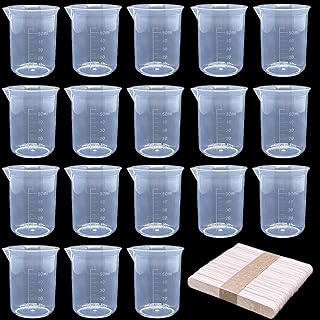 20 Pcs Epoxy Mixing Cups, 50ml/1.7oz Plastic Graduated Cup Clear Measuring Cup with 50 Pcs Wooden Stirring Sticks for Mixing Paint, Stain, Epoxy, Resin