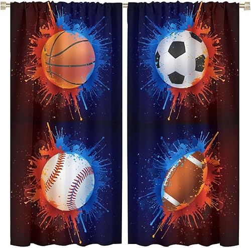 Vista 134 de Boys Sports Curtains Basketball Football Baseball Flame Pattern Printed Curtains Kids and Teenagers' Bedroom Living Room Blackout Curtains W42 * L54