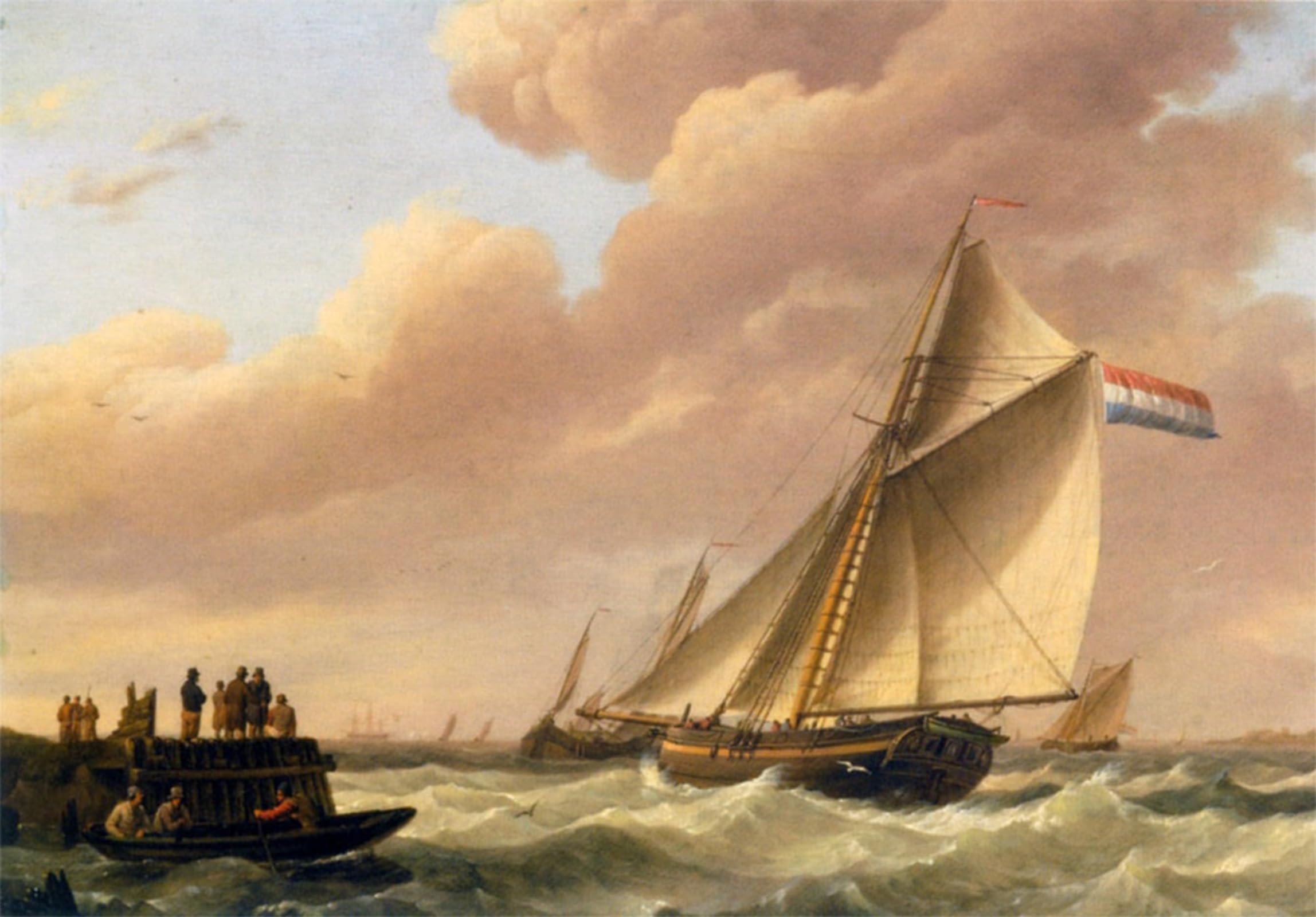 ARTXLXXBN Famous Print Painting Colorful Art Print Sailing in Choppy Waters by Johannes Hermanus Koekkoek Canvas Art Decorations for Home Decor 60x90cm