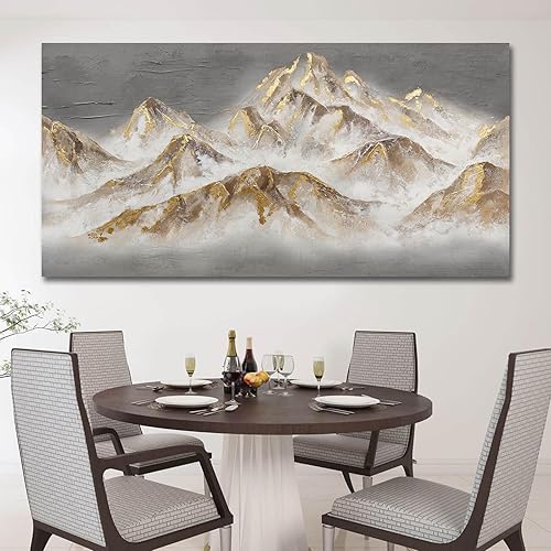 Miniatura 3 de SDYA Arte de pared de montaña, imágenes doradas, decoración de pared, póster texturizado gris para sala de estar, comedor, pinturas de pared de