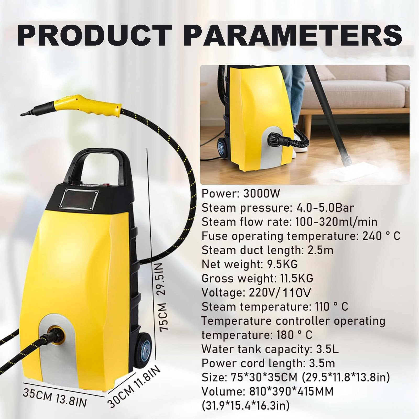 3000 W Przenośny Parowy Odkurzacz Wysokociśnieniowy – 3,5 L Pary Ciągłej, 30 S Szybkiego Nagrzewania, 6 Akcesoriów Do Domu, Samochodu, Hotelu, Okapu Kuchennego I Klimatyzatora
