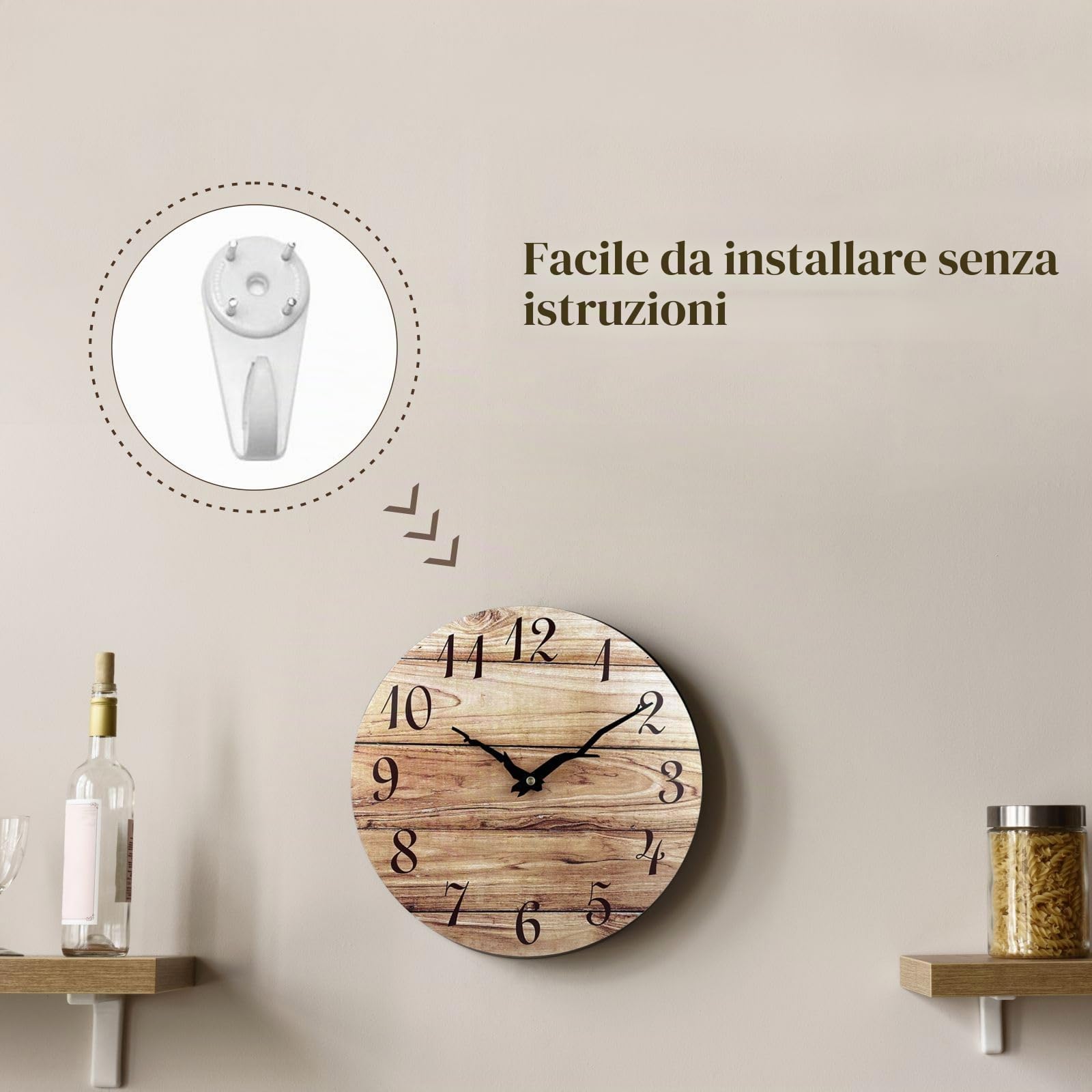 Plumeet Orologio da Parete, Orologi da Parete in Legno Senza Cornice da 30cm con Movimento al Quarzo Silenzioso, Orologi Rustici in Legno di Noce per Cucina, Camera da Letto, Soggiorno, Marrone