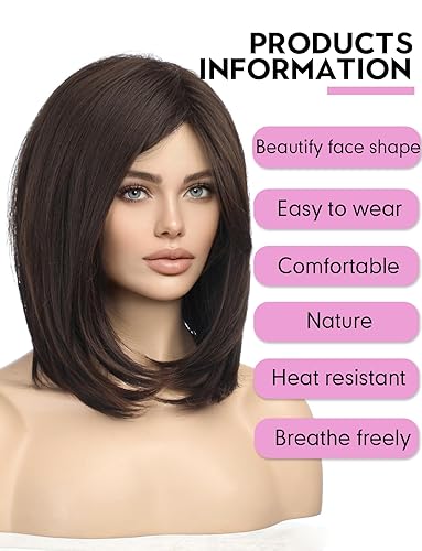 Miniatura 10 de HAIRCUBE Pelucas largas para mujer, de cabello sintético con flequillo, color marrón oscuro, para uso diario, 19 pulgadas