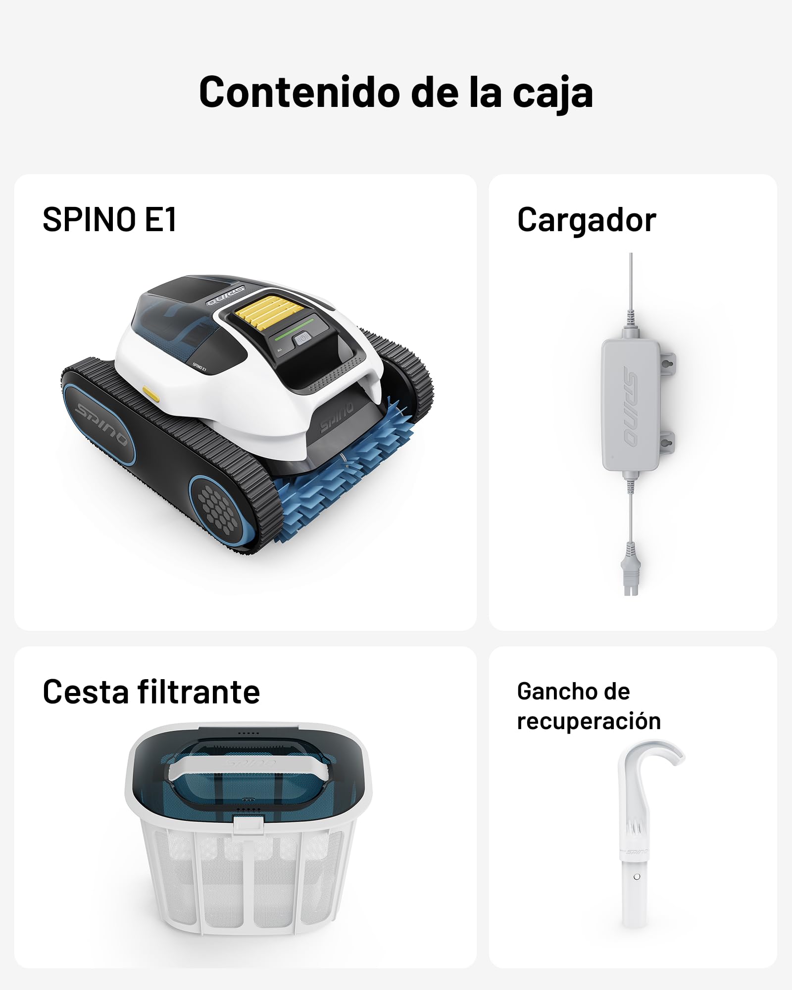 Spino E1 Robot Limpiafondos Auto de Piscina Sin Cable, Autonomía de 210 Mins, 21950 LPH MAX, 5 Modos Robot de Piscina 150㎡, Limpieza de Pared y Línea de Agua, Control por App, Viaje SmartArc