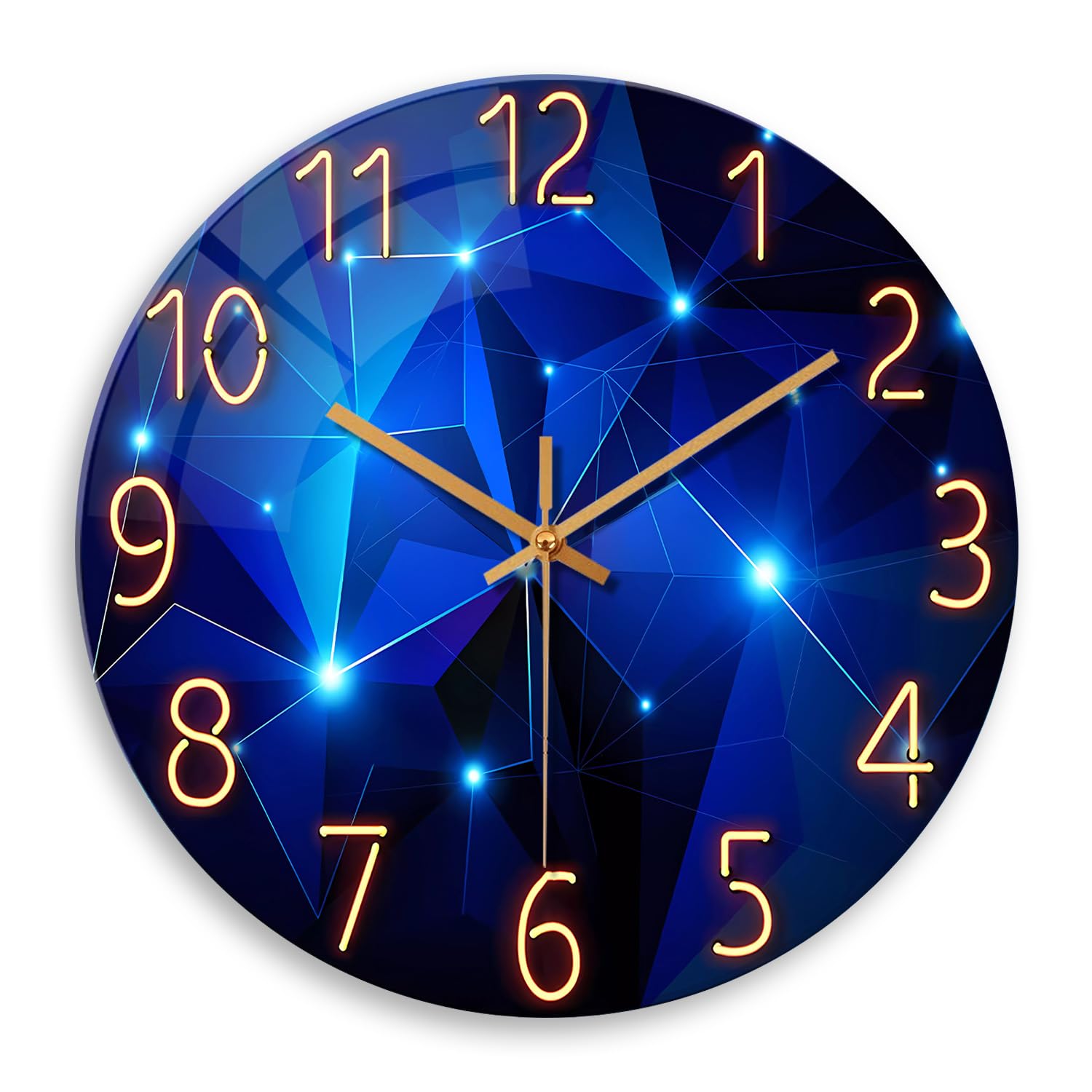 Round Blue Wall Clocks for Living Room Modern Wall Clocks Battery Operated 12 Inch Glass Wall Clock Slient Non Ticking