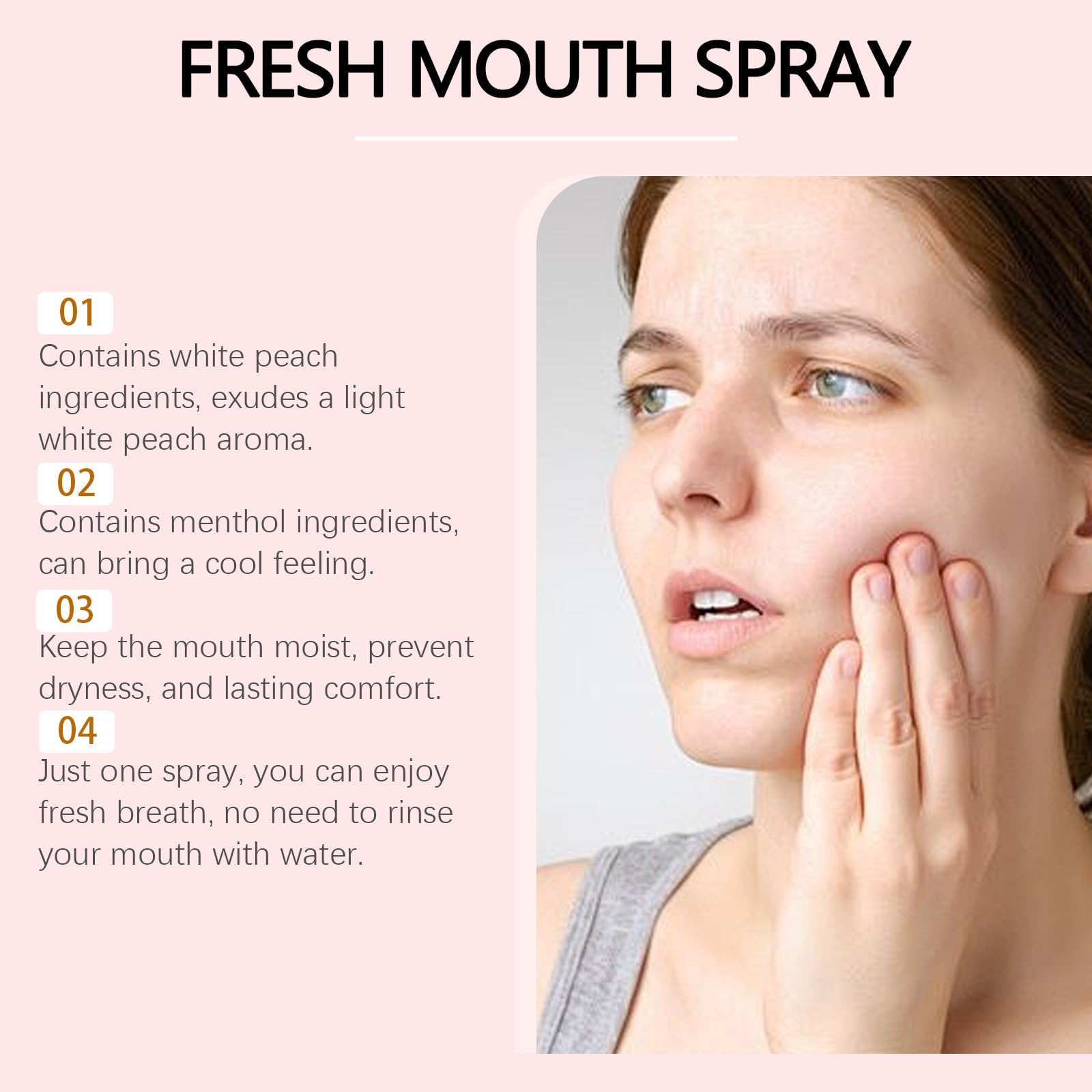 Spray Buccal alla Pesca, Rinfrescante Alito Durevole | Spray anti-malalito portatile, cura di viaggio per uomo e donna
