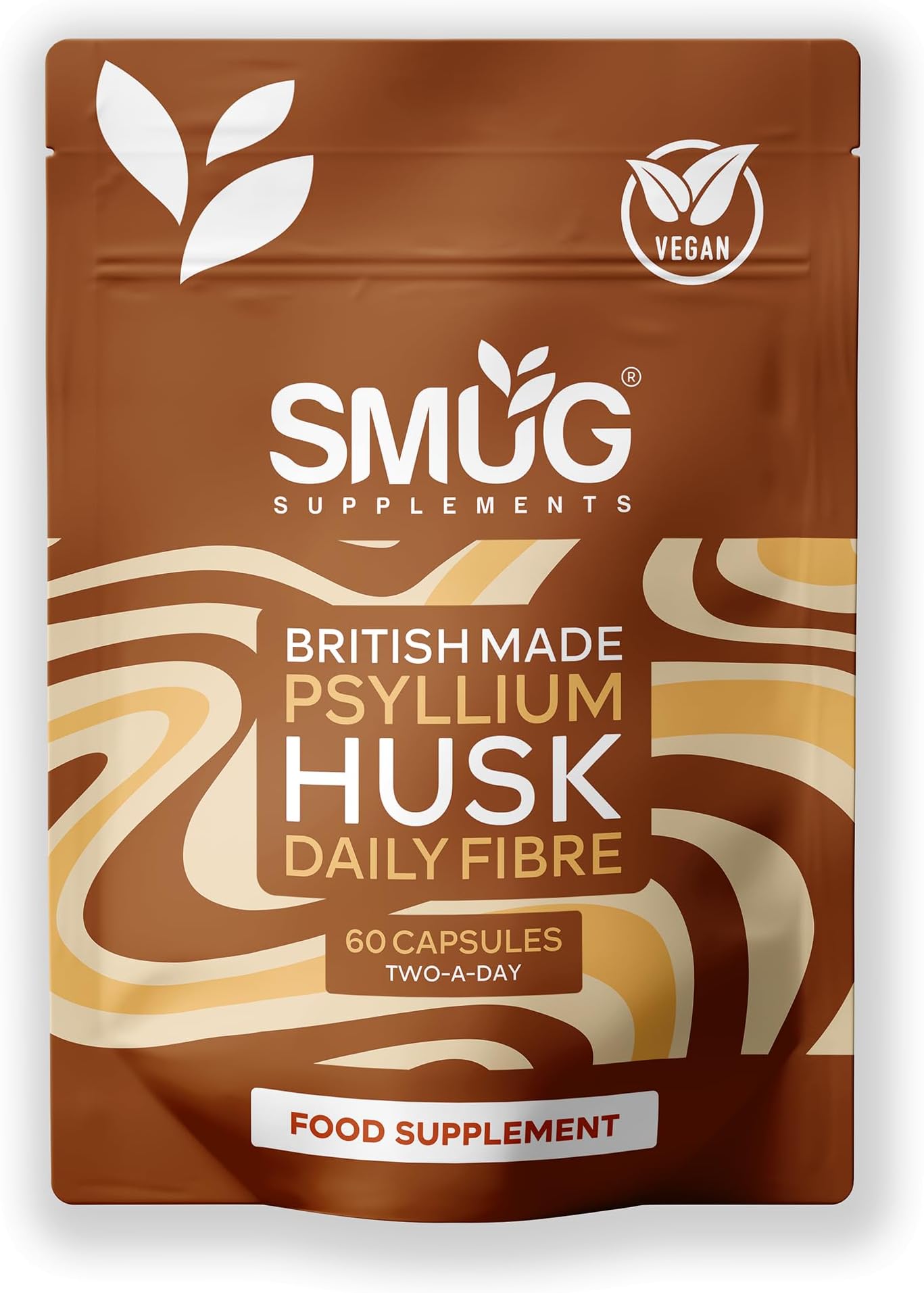 Psyllium Husk 500mg Fibre Supplement – 60 Vegan Capsules by Smug Supplements | Natural Soluble Fibre for Daily Wellness | Plant-Based, Gluten-Free, Easy to Swallow | Made in Britain