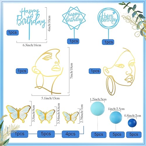 Miniatura 16 de MTLEE 51 piezas de decoración bohemia rosa para tartas de oro rosa, decoración de flores de pastel de feliz cumpleaños, decoración de pastel