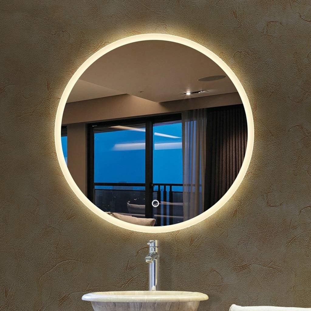 Wall Mounted Vanity Mirror with Light Modern Circle Makeup Mirror with Smart Touch Control for Bedroom Bathroom Beauty Mirror (Size : 60x60cm) image 3