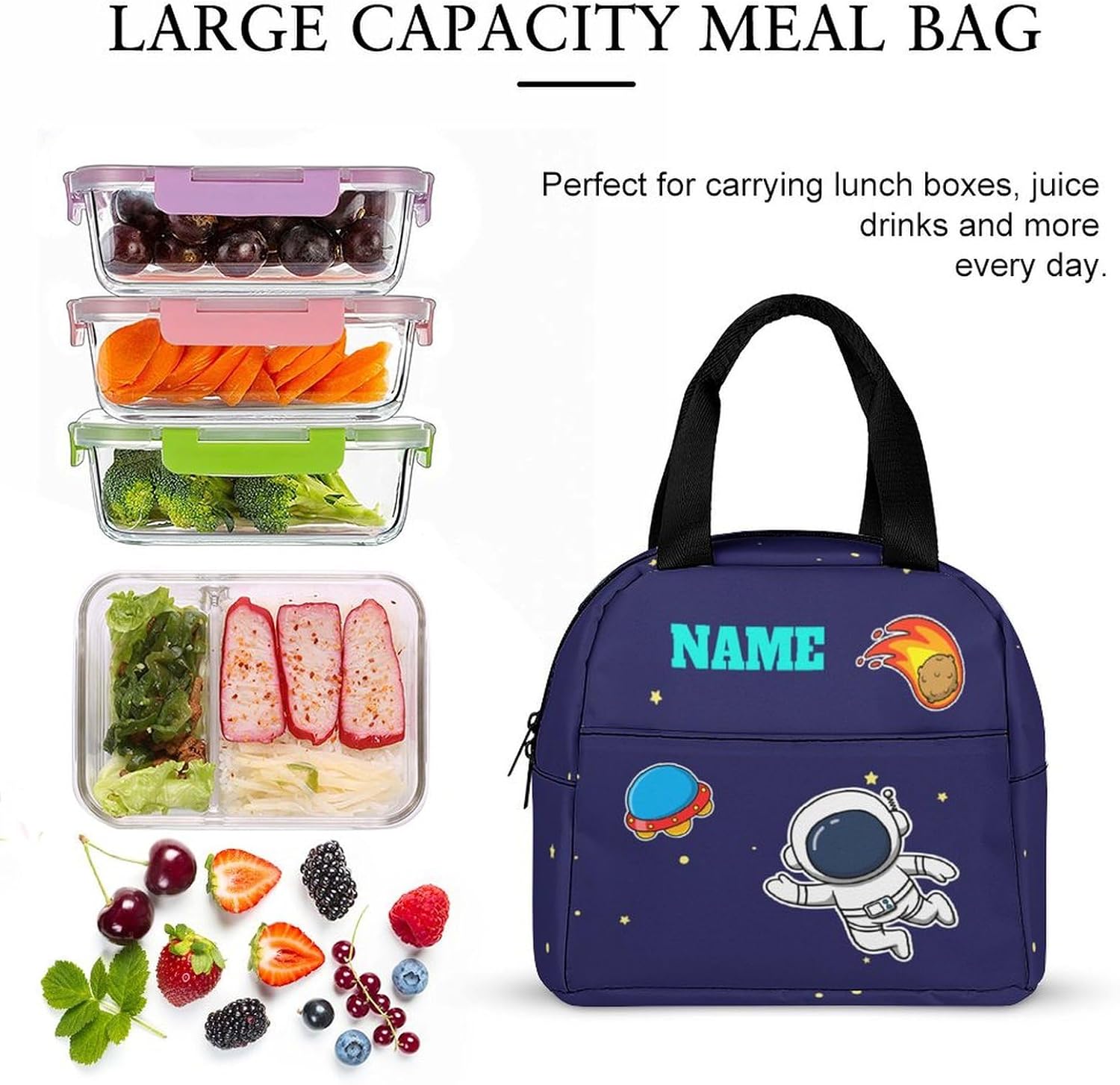 Custom Astronaut Space Backpack for Kids Boys Girls Personalized Name School Bag with Lunch Bag Kids Water Bottle Customize 3Pcs Backpack Set - Image 6