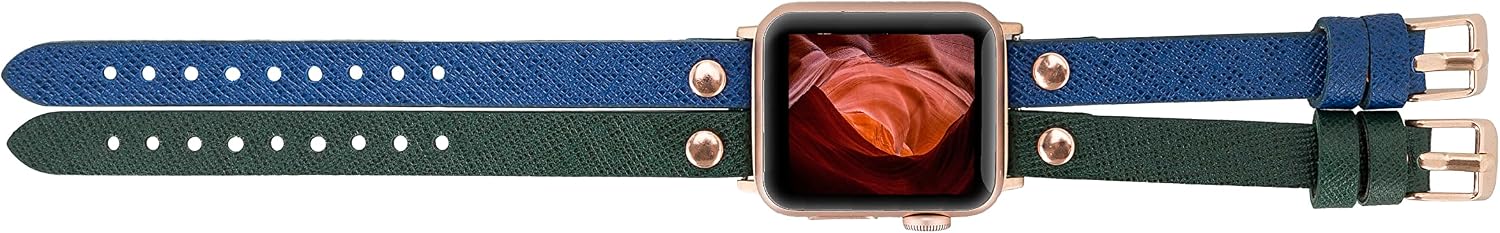 Leather Watch Bands Compatible with Apple Watch Dual Color with Rose Gold Buckle 38mm 40mm 41mm 42mm 44mm 45mm 49mm Leather Watch Thin Straps for iWatch Series Ultra/8/7/SE/6/5/4/3/2/1 for Women Watchbands, Bracelet Jewelry