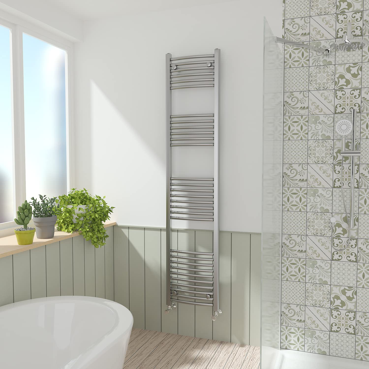 NRG Chrome Curved Central Heating Towel Rail Bathroom Heated Rad Radiators Ladder Warmer - 1800×400mm