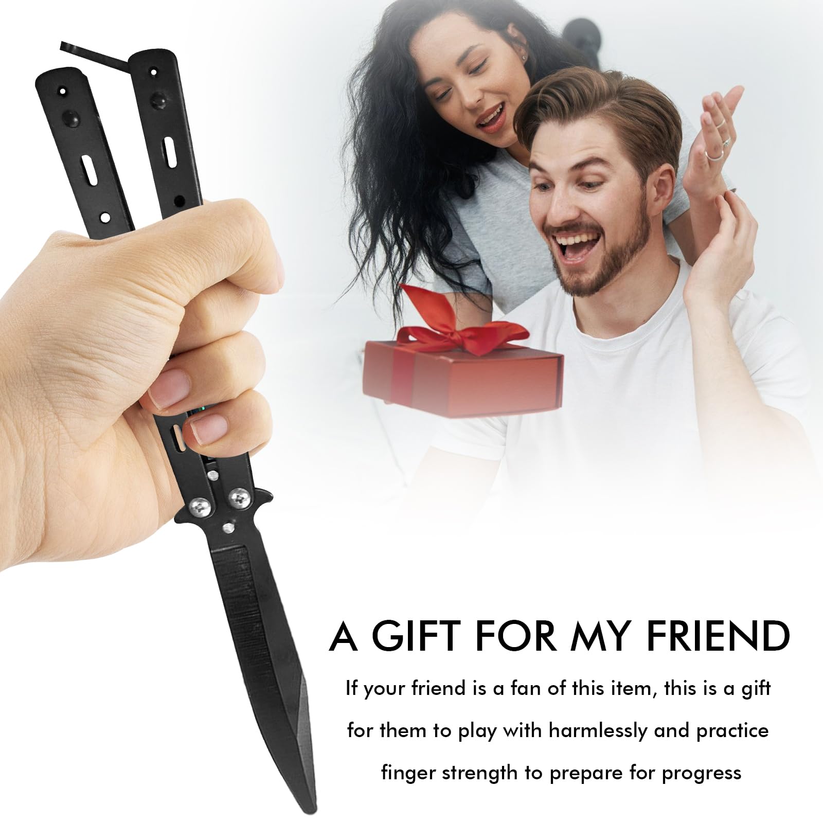 3 Pièces Butterfly Trainer : Couteau Papillon d’Entraînement Lame Non Aiguisée Peigne Papillon Acier Inoxydable pour Couteau d’Entraînement Balisong Débutant – Pour S’exercer Aux Figures (Noir)